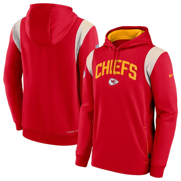 Men's Kansas City Chiefs Red Sideline Stack Performance Pullover Hoodie - Click Image to Close